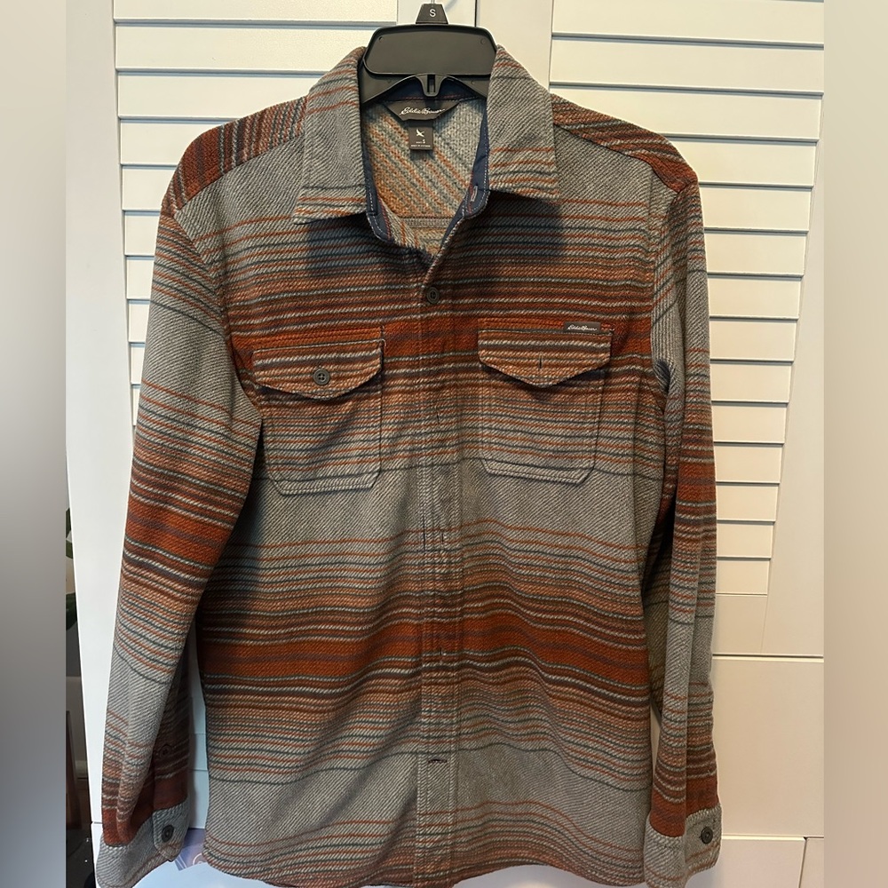Eddie Bauer FLEECE BUTTON UP SUPER SOFT PLAID SHIRT JACKET MENS S